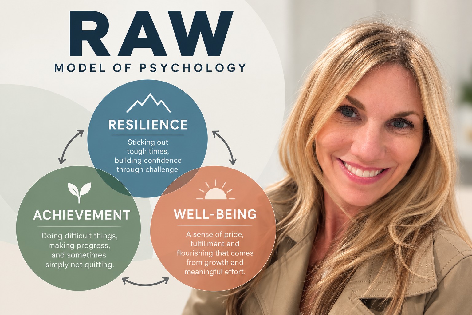 Jodi Bragg explores the RAW model of positive psychology connecting resilience, achievement and well-being